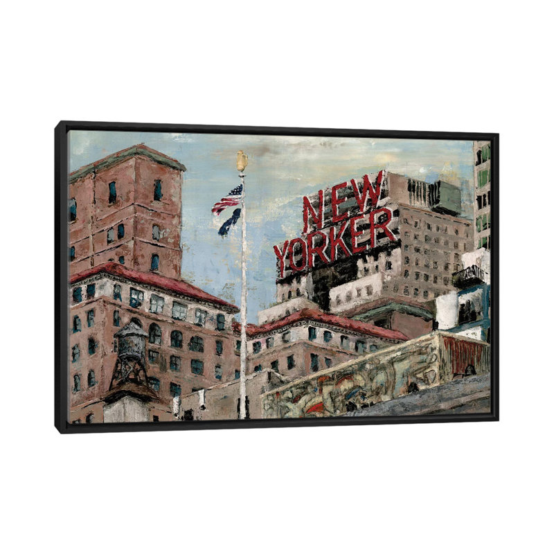 «New Yorker», reproduction sur toile, H 18 po x l 26 po x P 1,5 po, Toile avec cadre noir, Pas de tapis