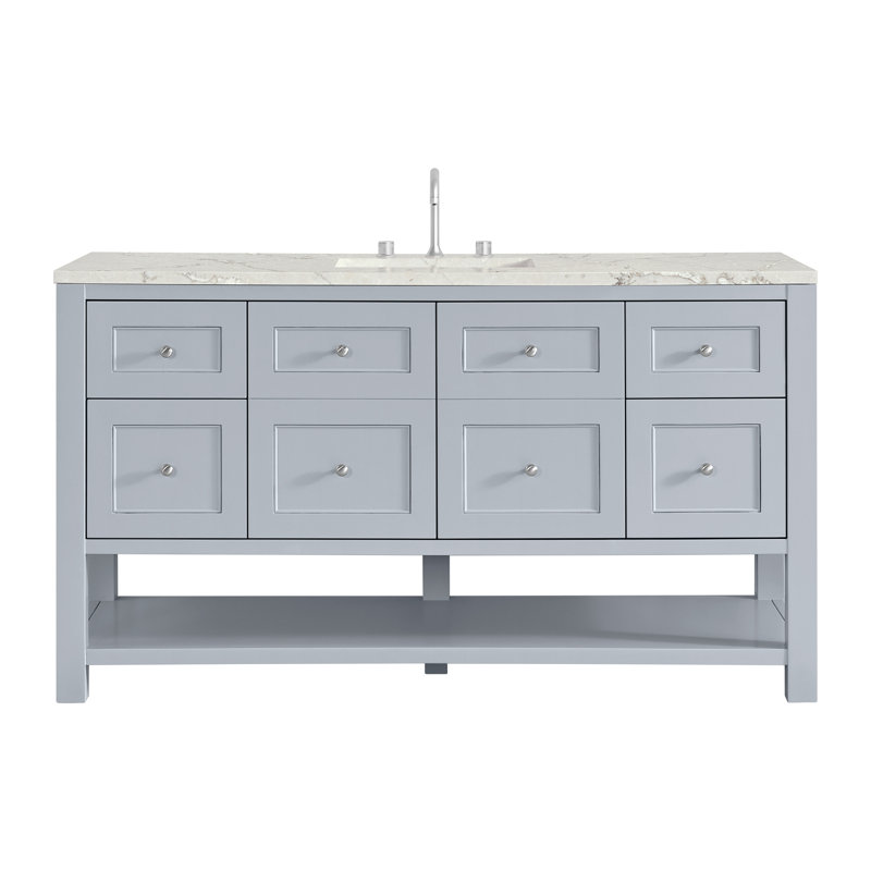 Breckenridge 60'' W Single Vanity, Victorian Silver Silestone, Serenity Blue, Widespread