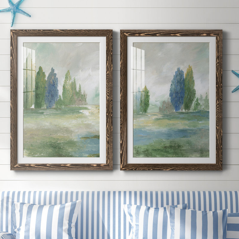 Jeweled Valley I - Ensemble de 2 reproductions d'art, Impression encadrée avec passe-partout, H 31,5 po x l 47 po, Noyer