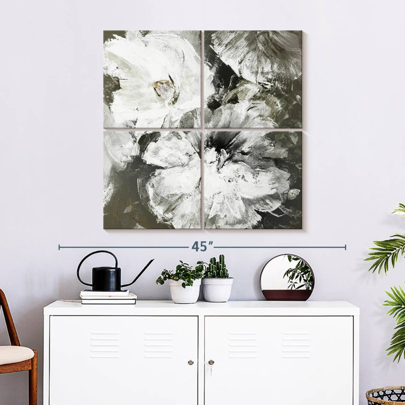 White And Gray Flowers, 32" H x 32" W