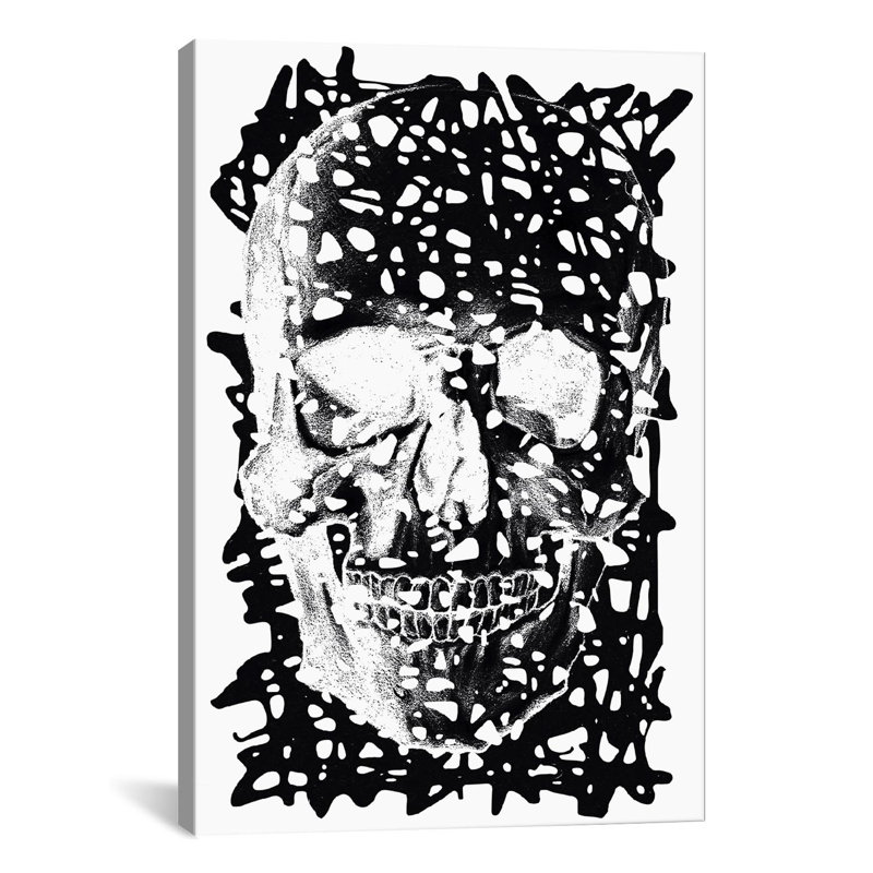 Albree Modern Black Splatter Skull, impression sur toile, H 18 po x l 12 po x P 1,5 po, Toile tendue, Pas de tapis