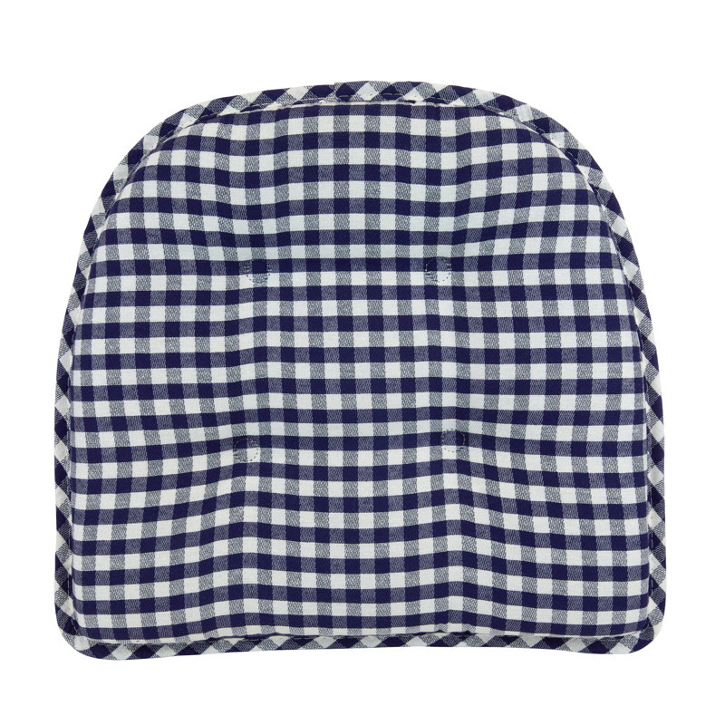 Non-Slip Gingham Dining Room And Kitchen Seat Cushions, 16 X 15 X 2 Inches, Set of 8, Gingham Navy