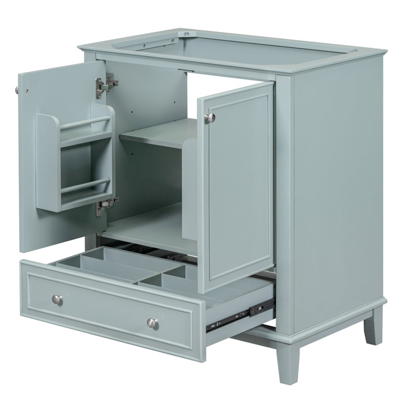 Meuble-lavabo 30 po sans lavabo, base seulement, armoire de salle de bain multifonctionnelle avec portes et tiroir, cadre solide et panneau de fibres à densité moyenne, vert