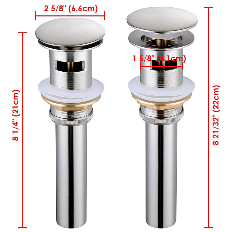 Bonde escamotable de lavabo de salle de bain, Nickel brossé, Oui
