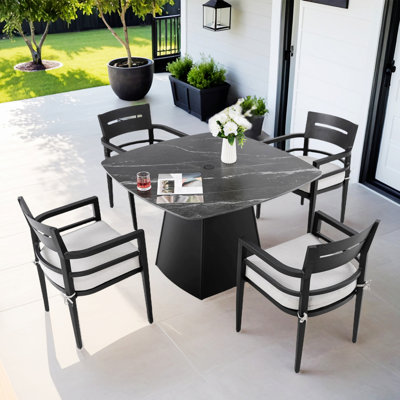 Ensemble de salle à manger à piédestal d'extérieur 5 pièces, une table avec 4 fauteuils pour le patio