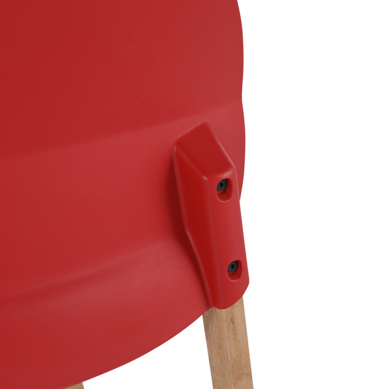 Chaises d'appoint en PP avec pieds en bois de chêne massif (ensemble de 4), Rouge
