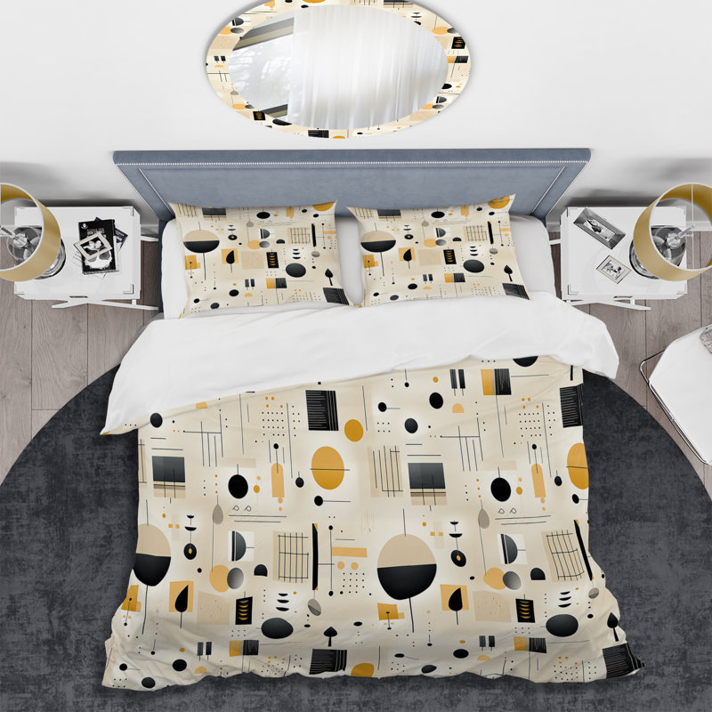 Ensemble de housse de couette en microfibre Allisan beige / jaune / noir, Housse de couette pour très grand lit et 2 très