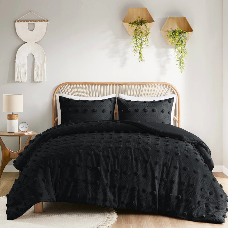 Housse de couette pour lit double / grand noir - 2 taies décoratives, tissu, coffre-fort, lavable à la machine pour 3 lits, matériau, envers en microfibre, fermeture à boutons