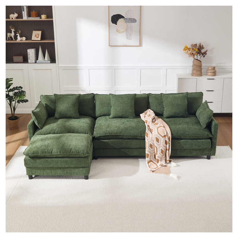 Canapé modulaire en L 108 po avec revêtement en chenille et accoudoirs coussinés 108 po, vert