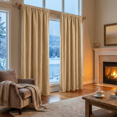 Quilted Blackout Curtains Heavy-Duty Curtains Panel with 3 Layers Fabric Thermal Winter Window Drapes for Living Room