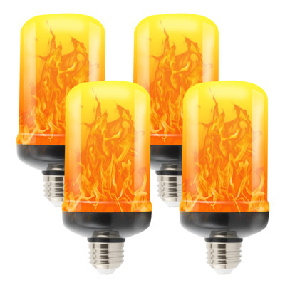 BAOKALER 4PCS ampoules à DEL, ampoules à flamme vacillante améliorées 4 modes, ampoules à culot E26 avec effet inversé pour décoration de jardin, Halloween, fête, patio, intérieur, extérieur, jaune