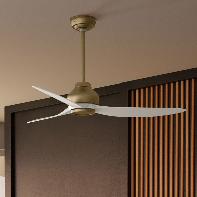 Casablanca 52 inch Eyla ENERGY STAR® Damp Rated Ceiling Fan and Wall Control and Handheld Remote, Brushed Gold