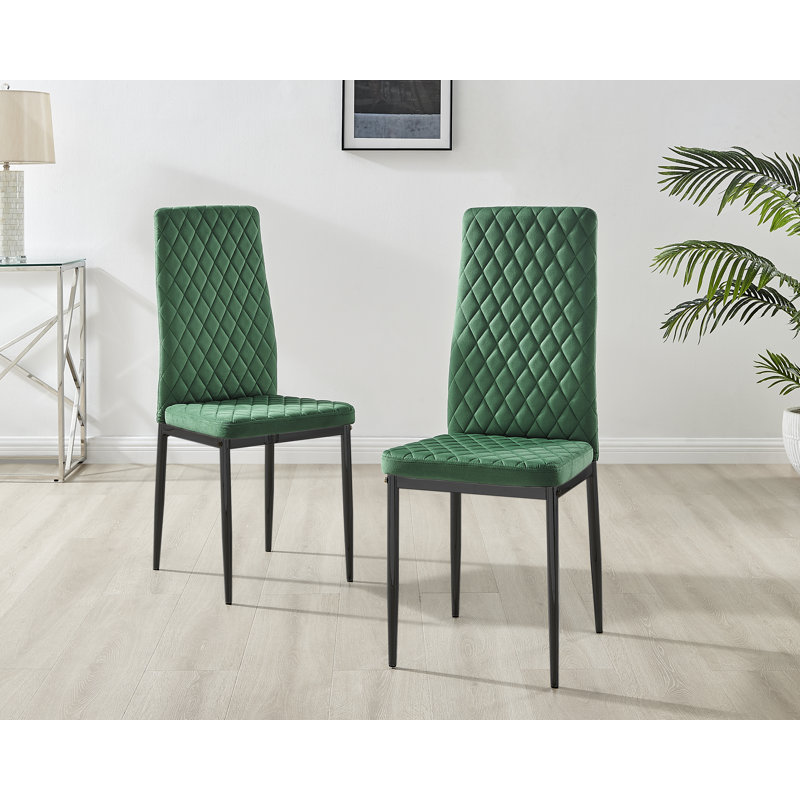 Keensburg Luxury Velvet Modern Tall Back Dining Chairs with Metal Legs & Diamond Stitching, 4, Black, Green