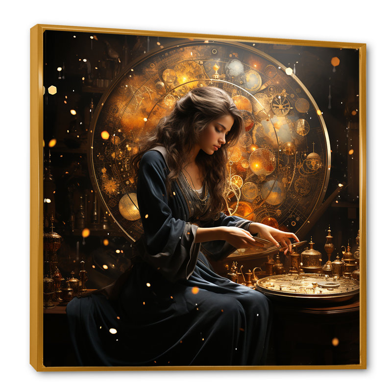 Voyage astrologique I - Astrologie, art mural, Cadre flottant doré, H 16 po x l 16 po x P 1 po