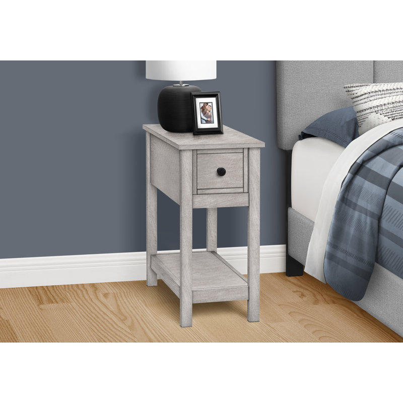 Table d'appoint, bout, table d'appoint, 2 niveaux, étroit, chambre à coucher, lampe, tiroir de rangement, placage gris, transitionnel
