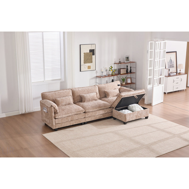 Boneless Oversized Sectional Sofa Cloud Couch, Modern Chenille L Shaped Couch With Comfy Modular Design And Moveable Ottoman