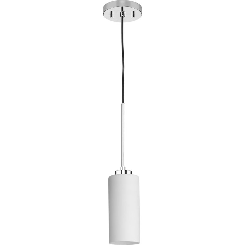Luminaire suspendu cylindrique à 1 lumière Cortny, Chrome poli, Blanc