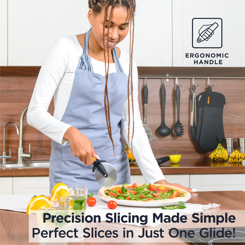 Deiss Pro Orange Stainless Steel Pizza Cutter with Rubber Handle