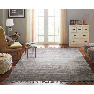 Tapis gris en coton tissé à plat à la main Ombre