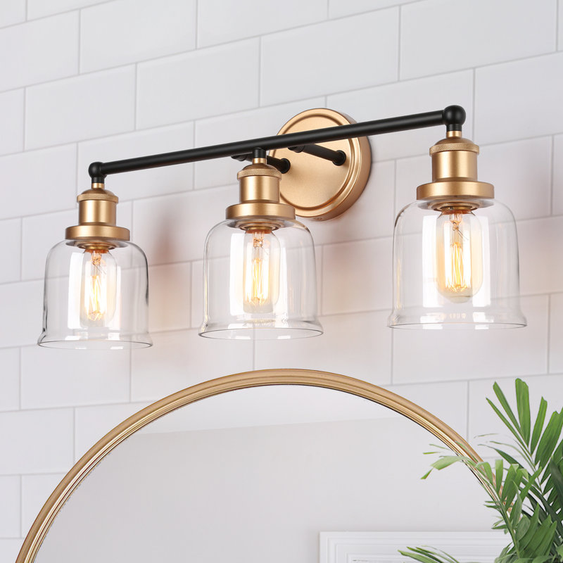 Luminaire de salle de bain 3 lumières à intensité variable avec abat-jour en verre Glam
