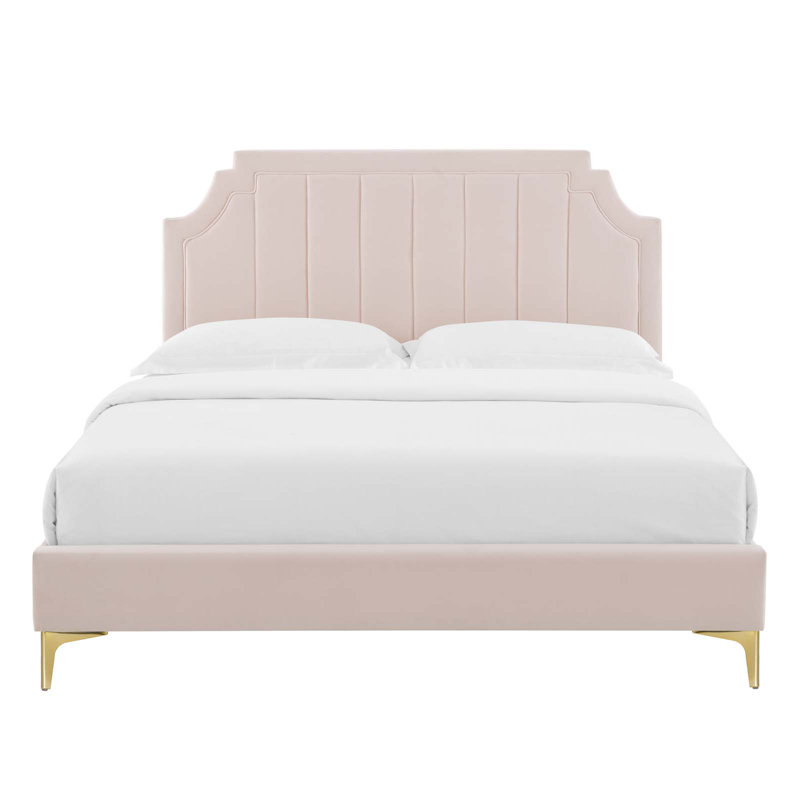 Sienna Performance Velvet Platform Bed, Pink, Twin
