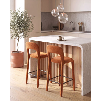 Set of 2 Bar Chairs LAKEVILLE Chenille Green