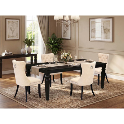 5 Piece Dining Set Contains a Rectangle Wooden Table with Removable leaf and 4 Upholstered Chairs, Black