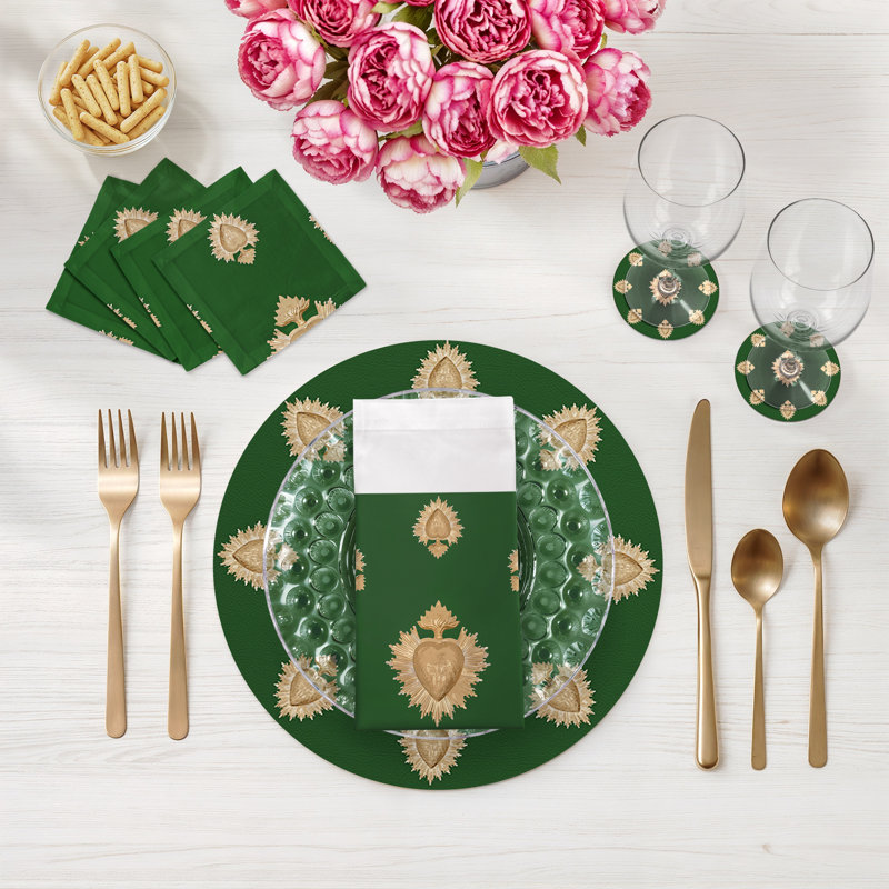Ex vote Vegan Leather Round Pebble Placemat, Evergreen