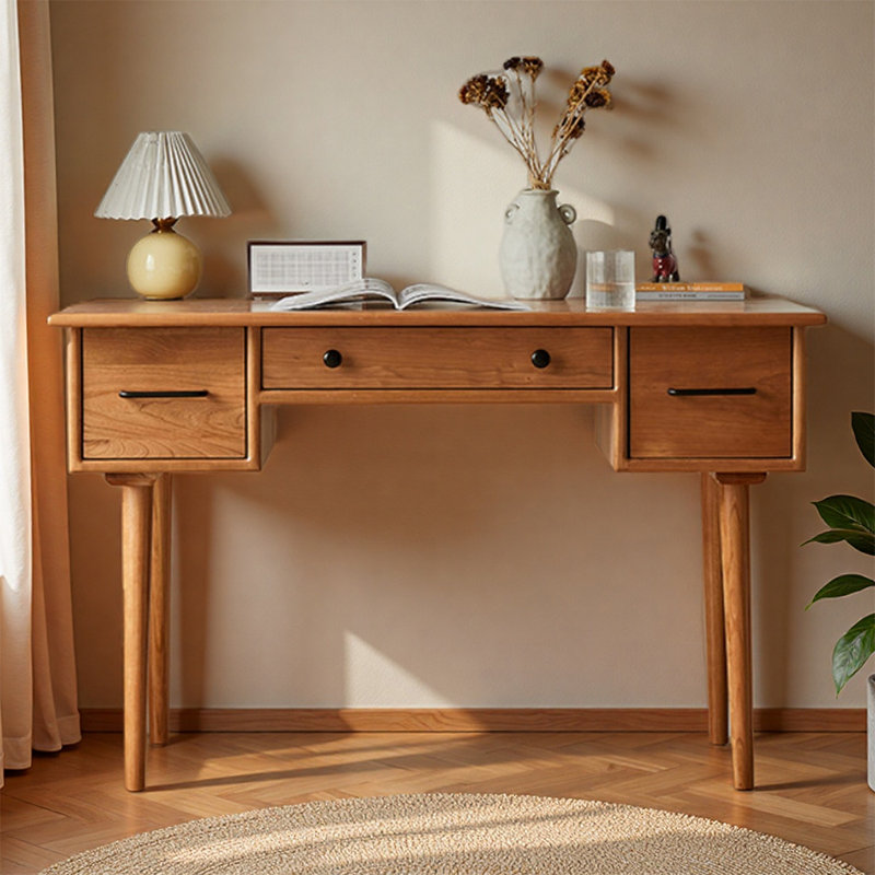 Medium Simple Rectangular Cherry Wood Writing Desk, 29.52" H x 41.33" W x 25.59" D