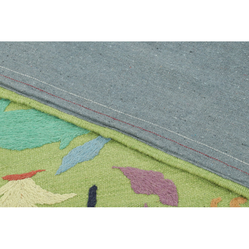 Rug & Kilim’S Suzani-Inspired Kilim Runner, Vibrant Animal Pictorials In Green