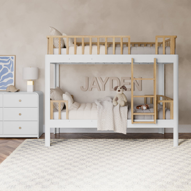 Santos Twin-Over-Twin Bunk Bed, Olive/Natural