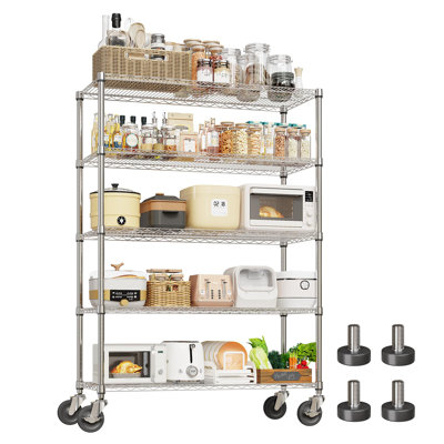 5-Tier Chrome Wire Shelving Unit – Adjustable Rack with 4" Wheels, 2000 lbs Capacity – for Kitchen, Garage, Pantry – 47.2"x17.7"x70.9"