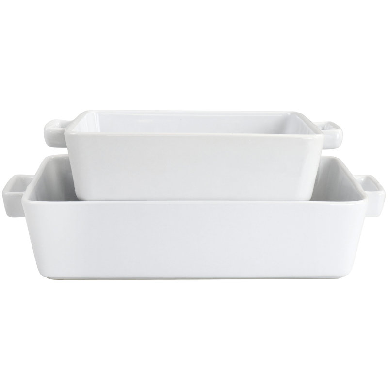 Ensemble de boulanger carré en grès 2 pièces Martha Stewart, Blanc