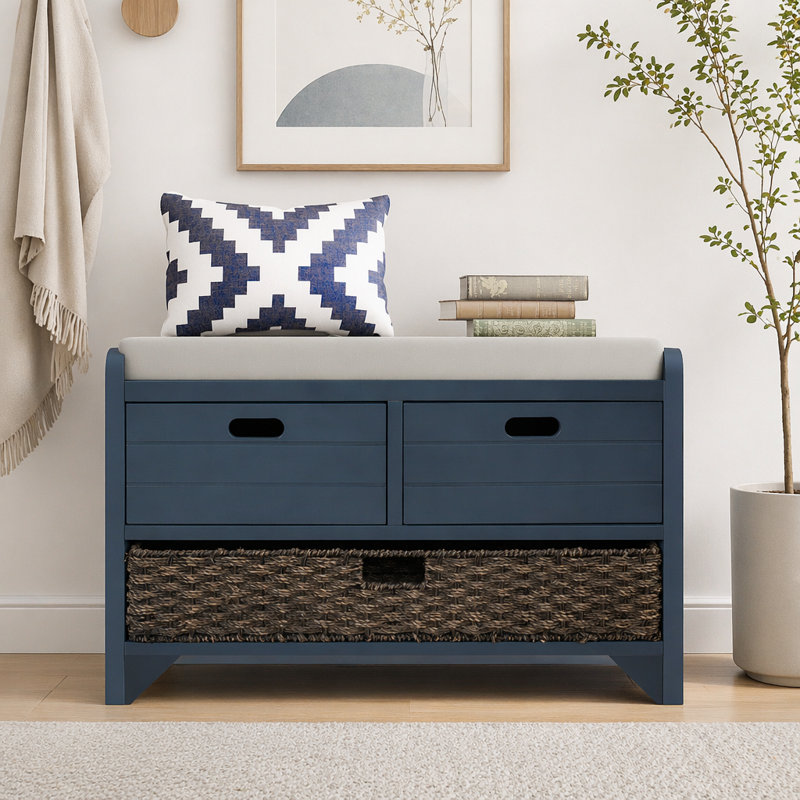 Banc de rangement en bois massif, armoire à chaussures, banc à chaussures, armoire à chaussures, Marine