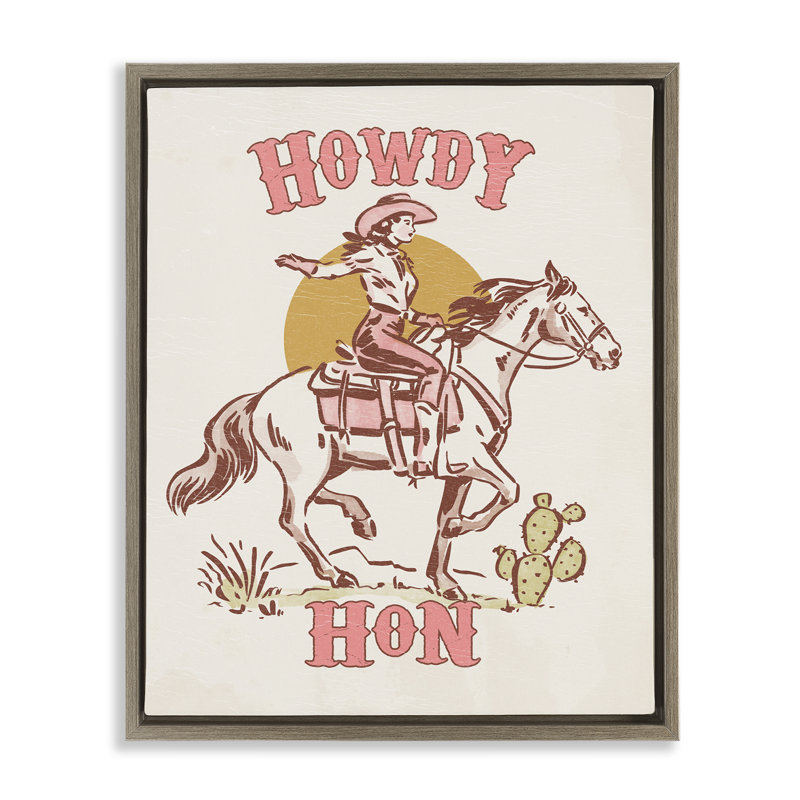  "Howdy Hon Cowgirl", art mural sur toile flottante encadrée par Victoria Barnes, H 21 po x l 17 po
