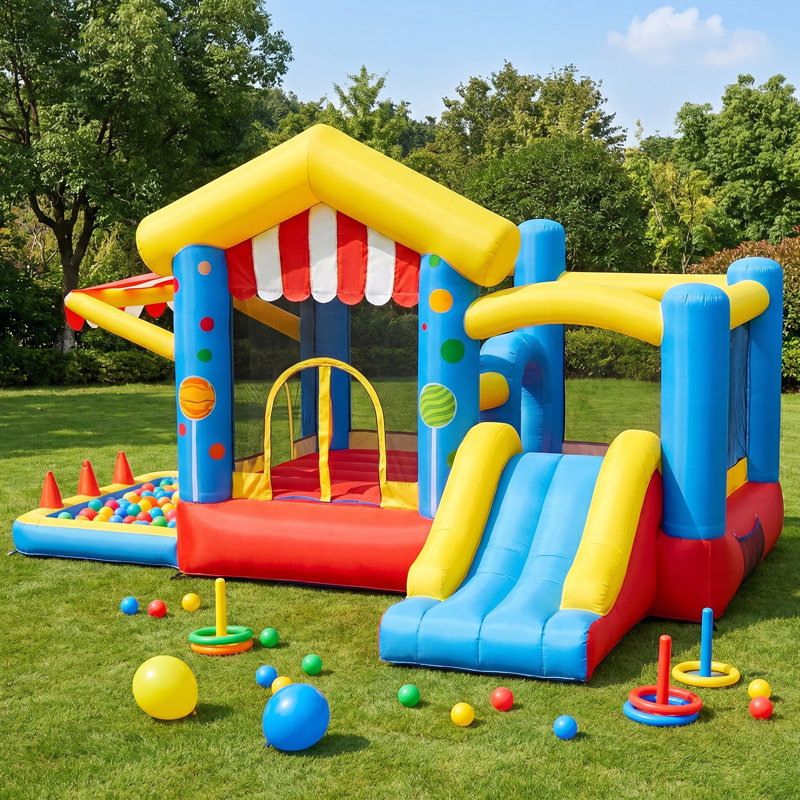 12.8' x 10.5' Inflatable Bounce House,7 in 1 Bouncy Castle with Air Blower For Kids Fun