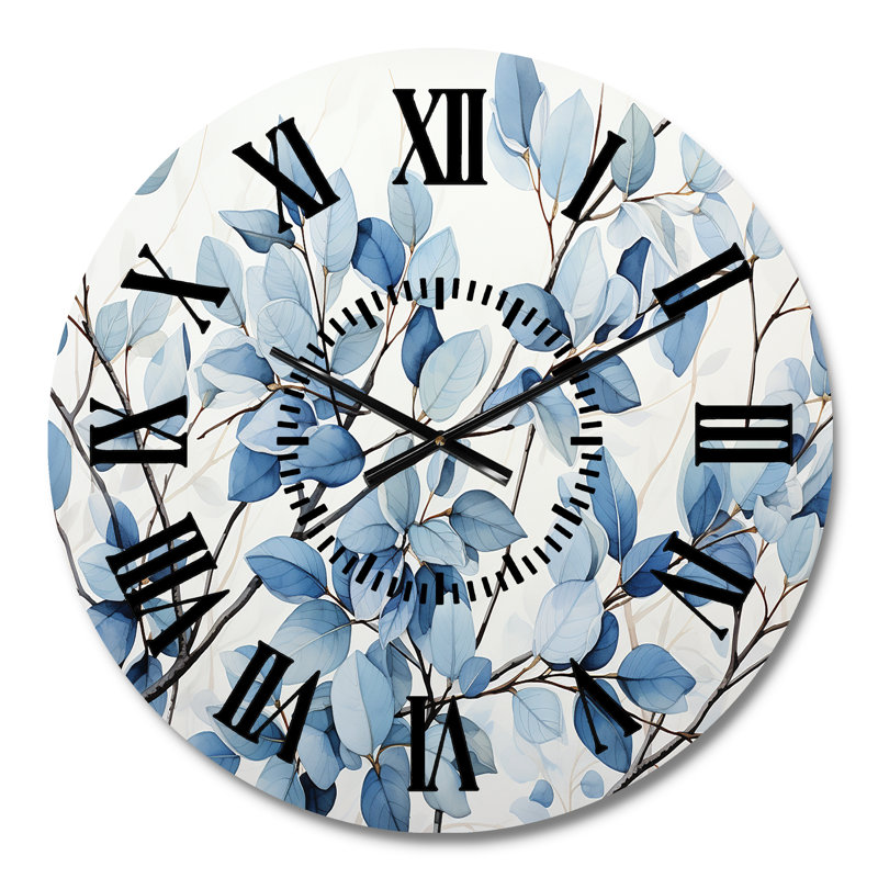 Horloge murale à feuilles bleues et bleues, Médium