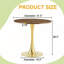 Table de salle à manger ronde avec plateau en faux noyer épaissi et piédestal en métal pour petits espaces et décor moderne Mid-Century-658356494-658356497