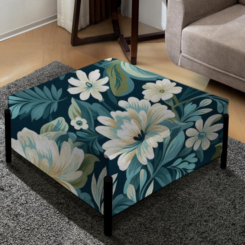 Blanc et vert clair Bohemian Harmony Damask - Grand repose-pieds carré damassé