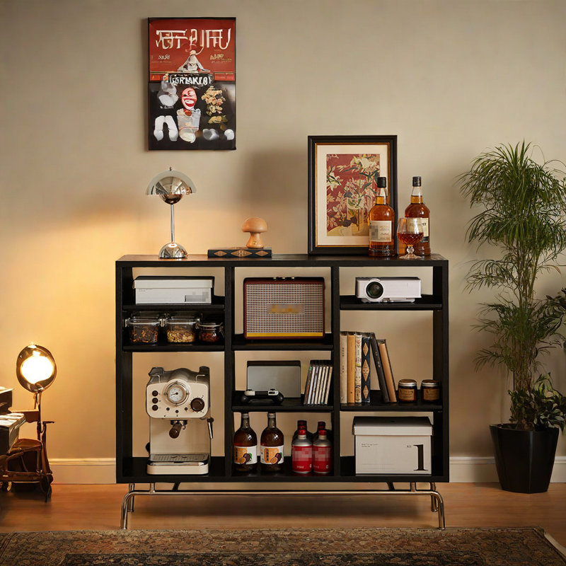 Vintage Large Capacity Storage Accent Cabinet Bookcase, Black