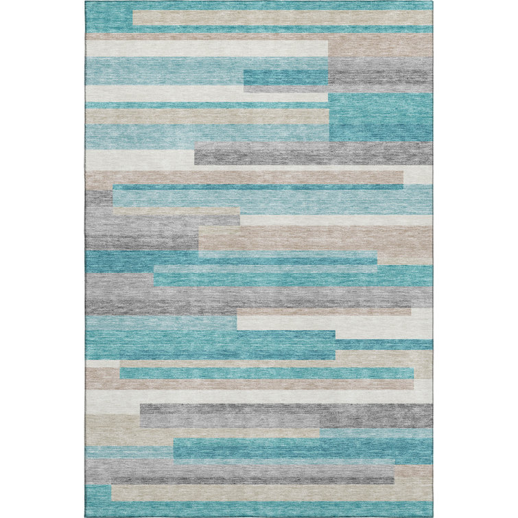 Premium Machine Washable Prisco Teal Rug
