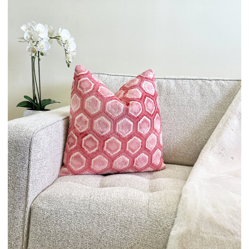 Housse de coussin en velours hexagonal, H 22 po x l 22 po, Rose