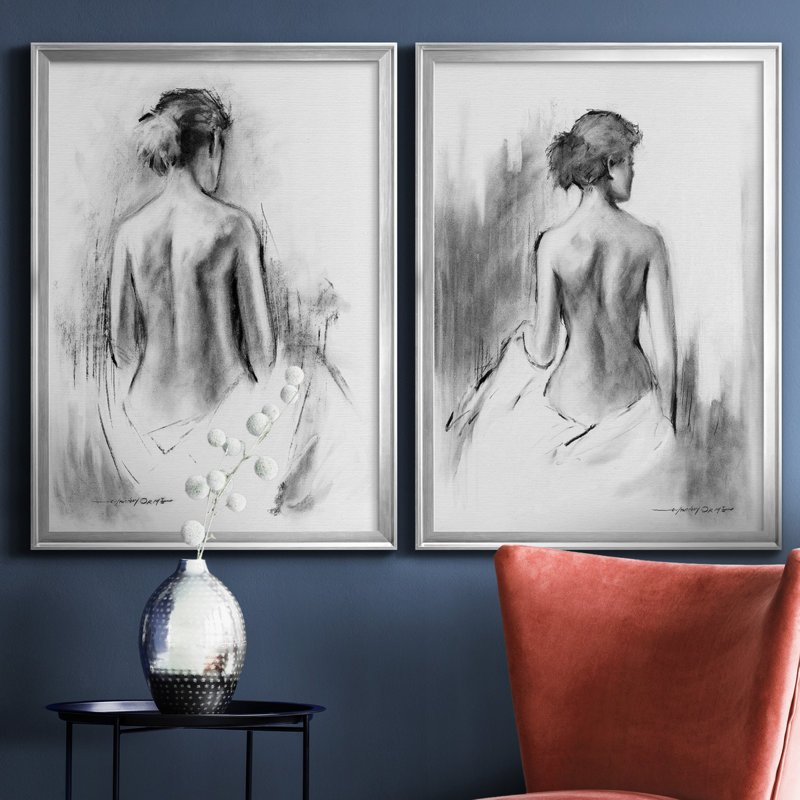 «Soft Silhouette III», ensemble de 2 reproductions d'art, H 18,5 po x l 49 po x P 1,5 po, Toile encadrée argentée