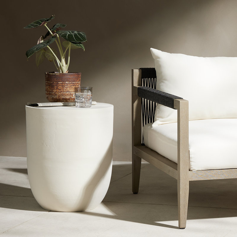 Basil Round Outdoor Side Table, Matte White