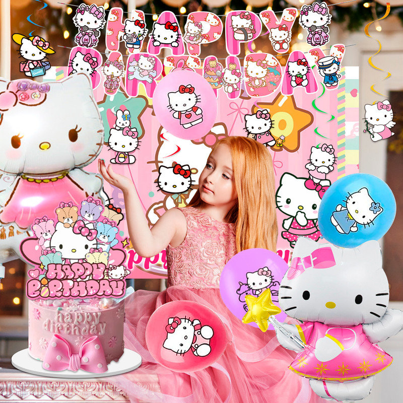 36 pièces d'articles de fête d'anniversaire Hello Kitty, ensemble de décorations pour enfants Hello Kitty