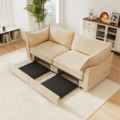 2-Seater Sofa  With Pull-Out Storage Drawers Under Each Seat Wraparound Back And Arm Cushions  Featuring Crescent-Shaped Armrests
