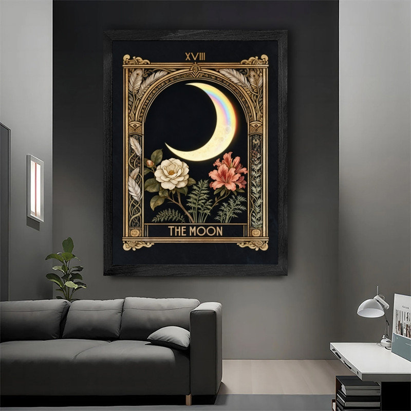 Art mural noir encadré noir «The Moon Tarot» - Art nouveau, H 17 po x l 13 po