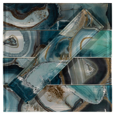 Myst 3" x 12" Glass Marble and Brick Look Shower Wall, Kitchen Backsplash, and Wall Tile