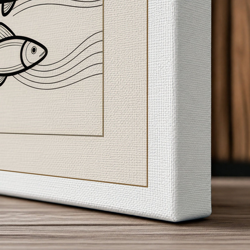 Four Fish Study Japandi - Wrapped Canvas, 24x16 - 61.0 x 40.6 cm, White Border
