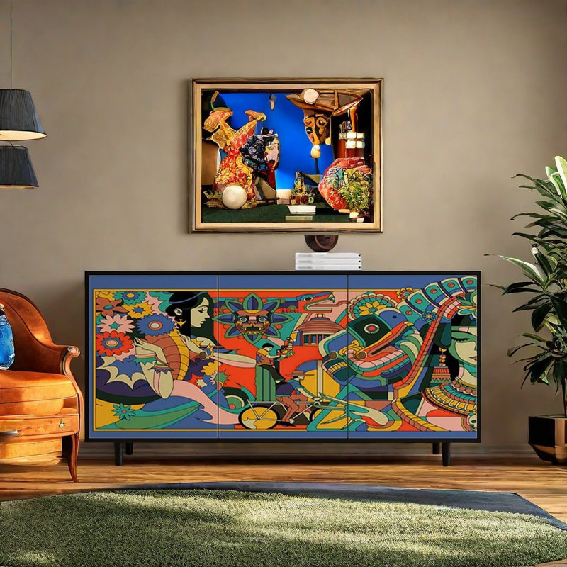 French Abstract Art Accent Cabinet